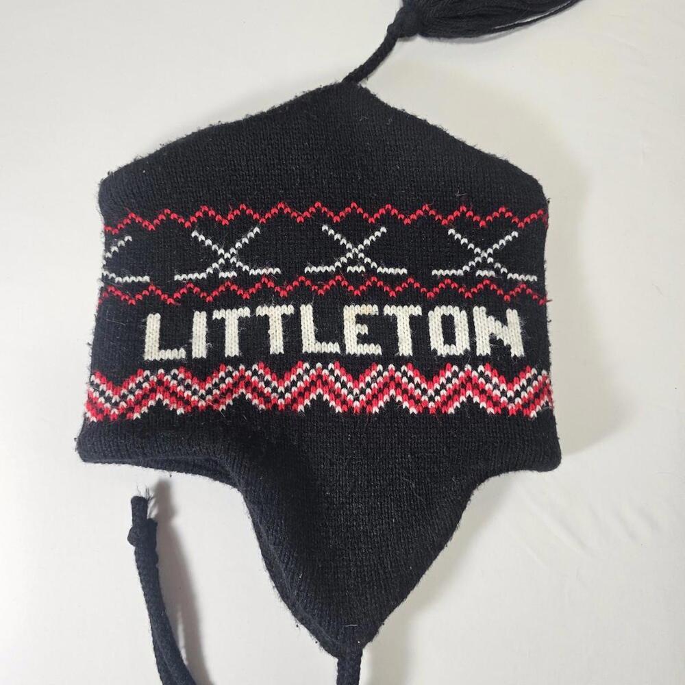Vintage Wool Littleton Hat Ski Beanie Hat Tassle Colorado Rockies Black - Picture 2 of 5